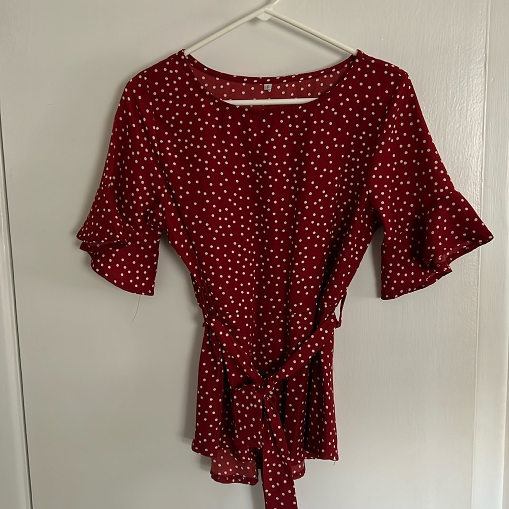 Polkadot tie waist blouse